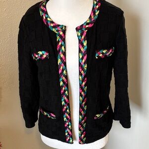Vintage Michael Simon Cardigan with Multicolor Ribbon Trim size S